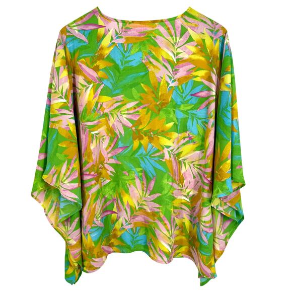 Belle by Kim Gravel Sz Medium Tropical Beach Kimono Style Green Blouse Shirt Top - Picture 8 of 8